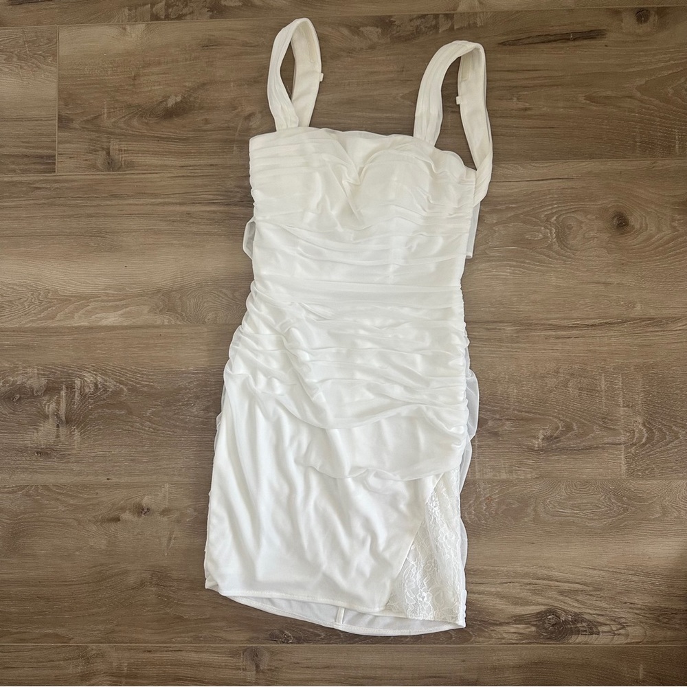 Azazie White Ruched Bodycon Dress NWT | Size 2 | Wedding Guest Cocktail Party
